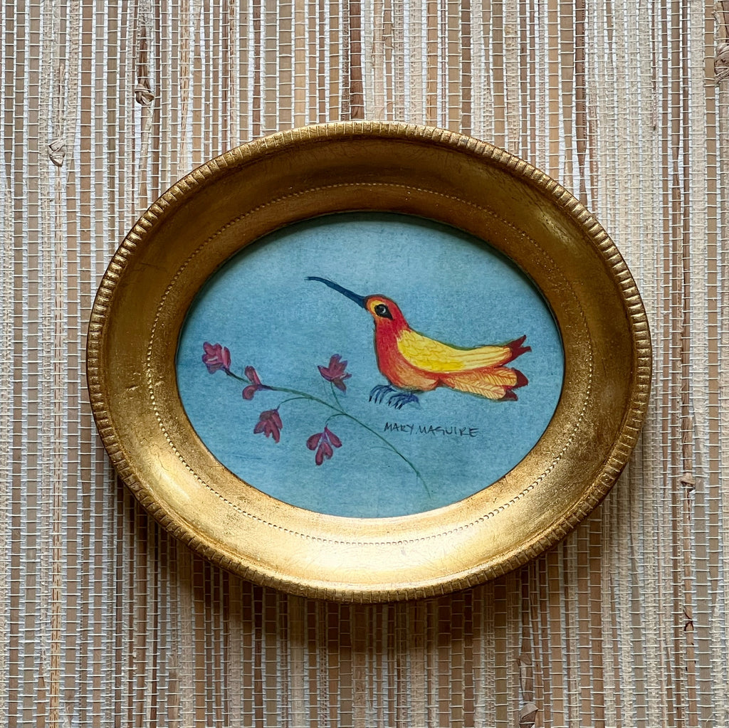 'Yellow and Orange Hummingbird with Flower'