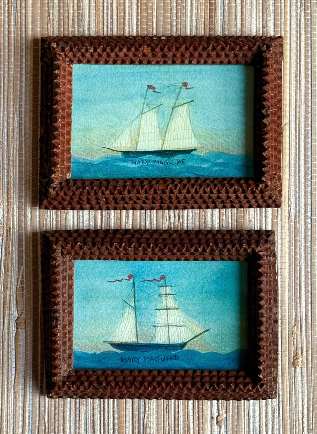 'Ships at Sea' -in miniature Tramp Art frames