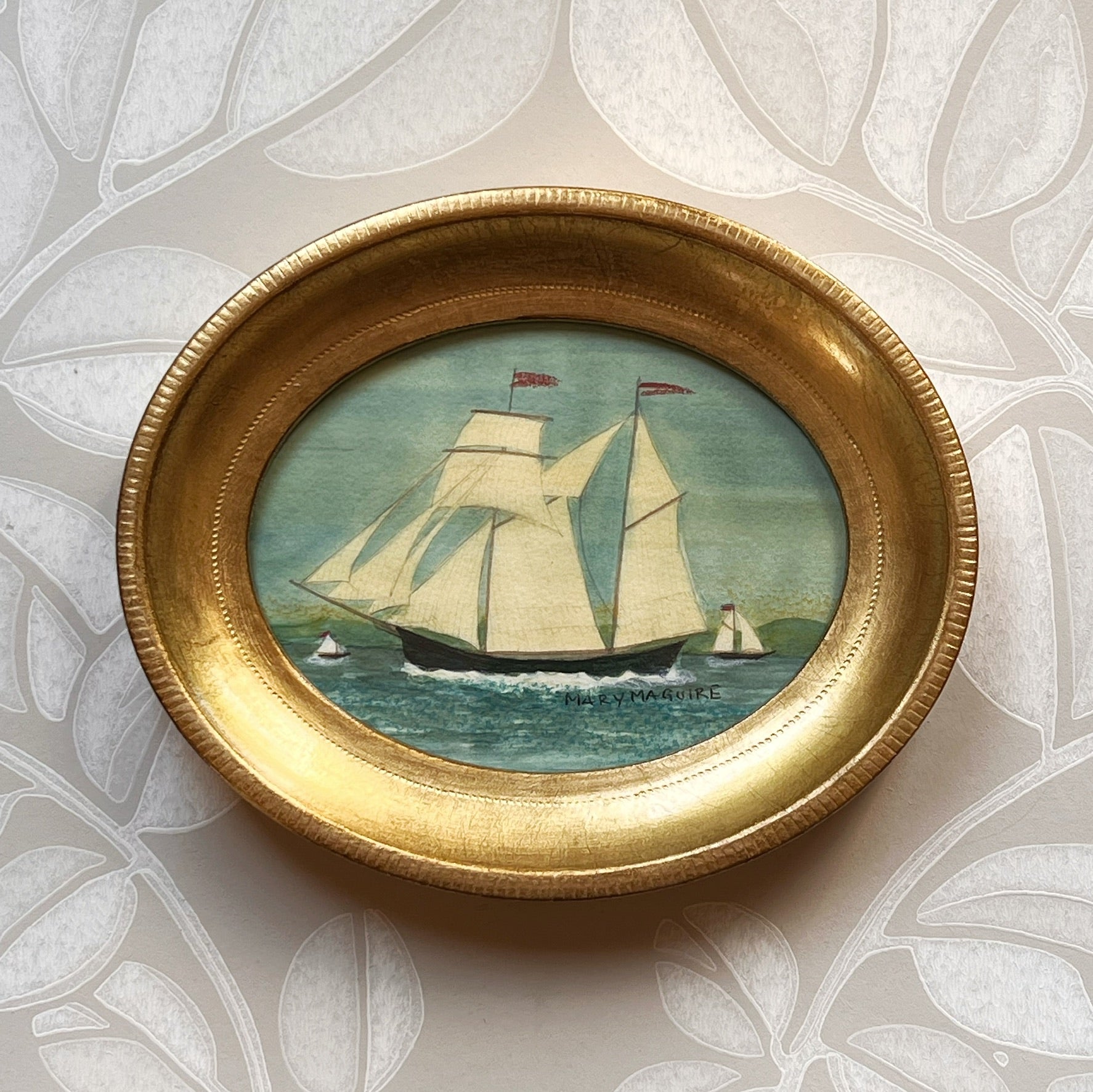 'Ships at Sea' -5 1/2 x 6 3/4 inch Gilt Oval- per piece