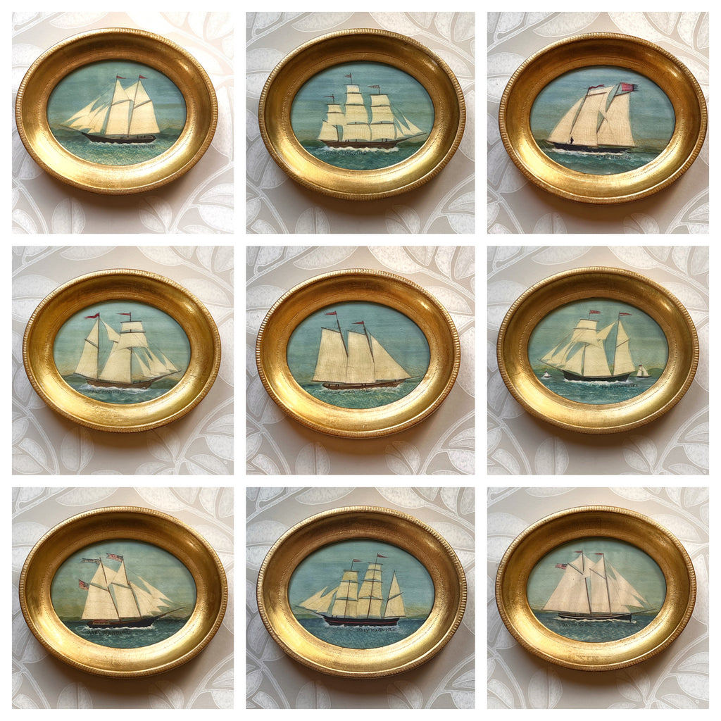 'Ships at Sea' -5 1/2 x 6 3/4 inch Gilt Oval- per piece