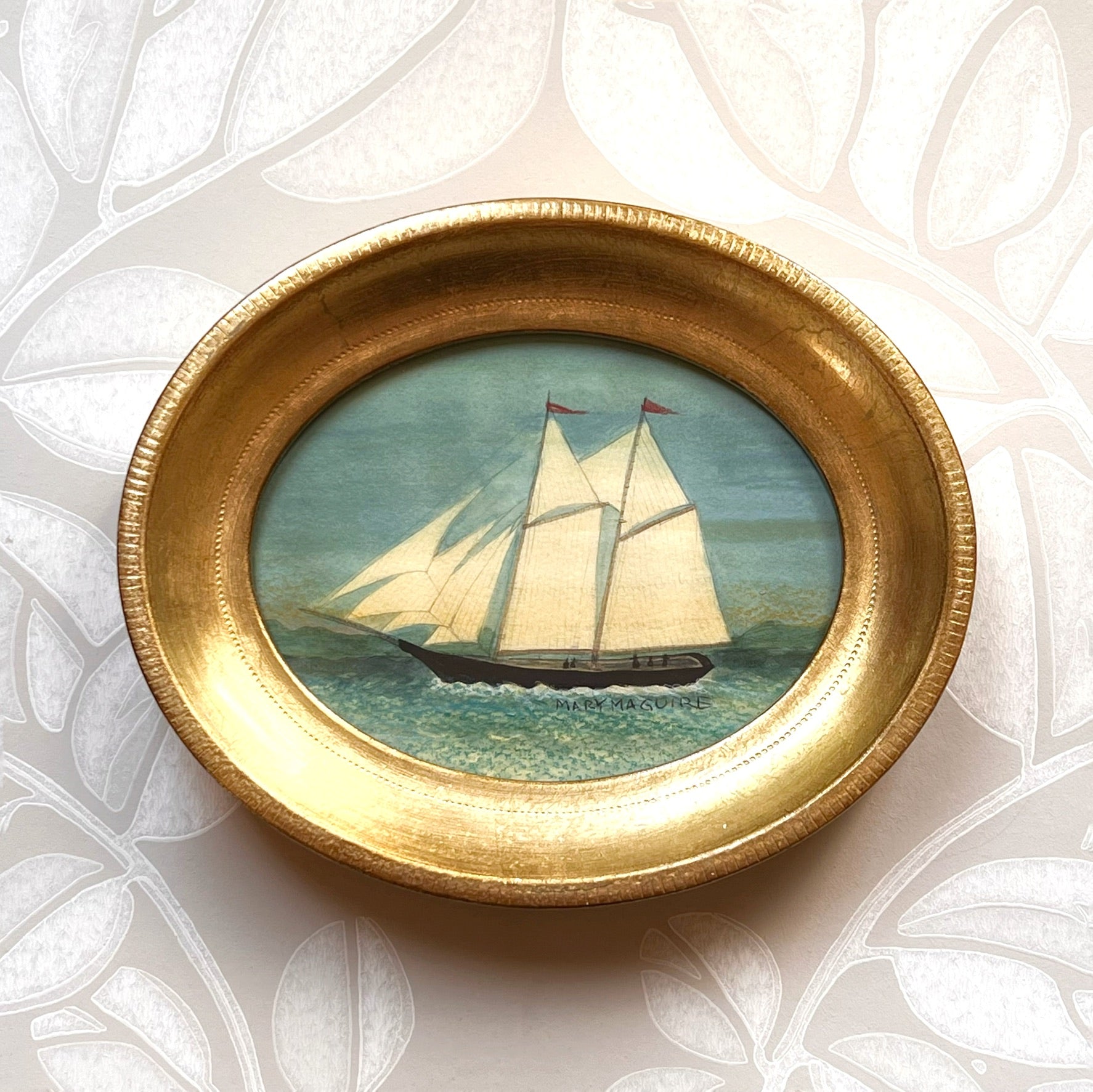 'Ships at Sea' -5 1/2 x 6 3/4 inch Gilt Oval- per piece