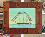 Clipper Ship with 'All Flags Flying’ in a Tramp Art frame