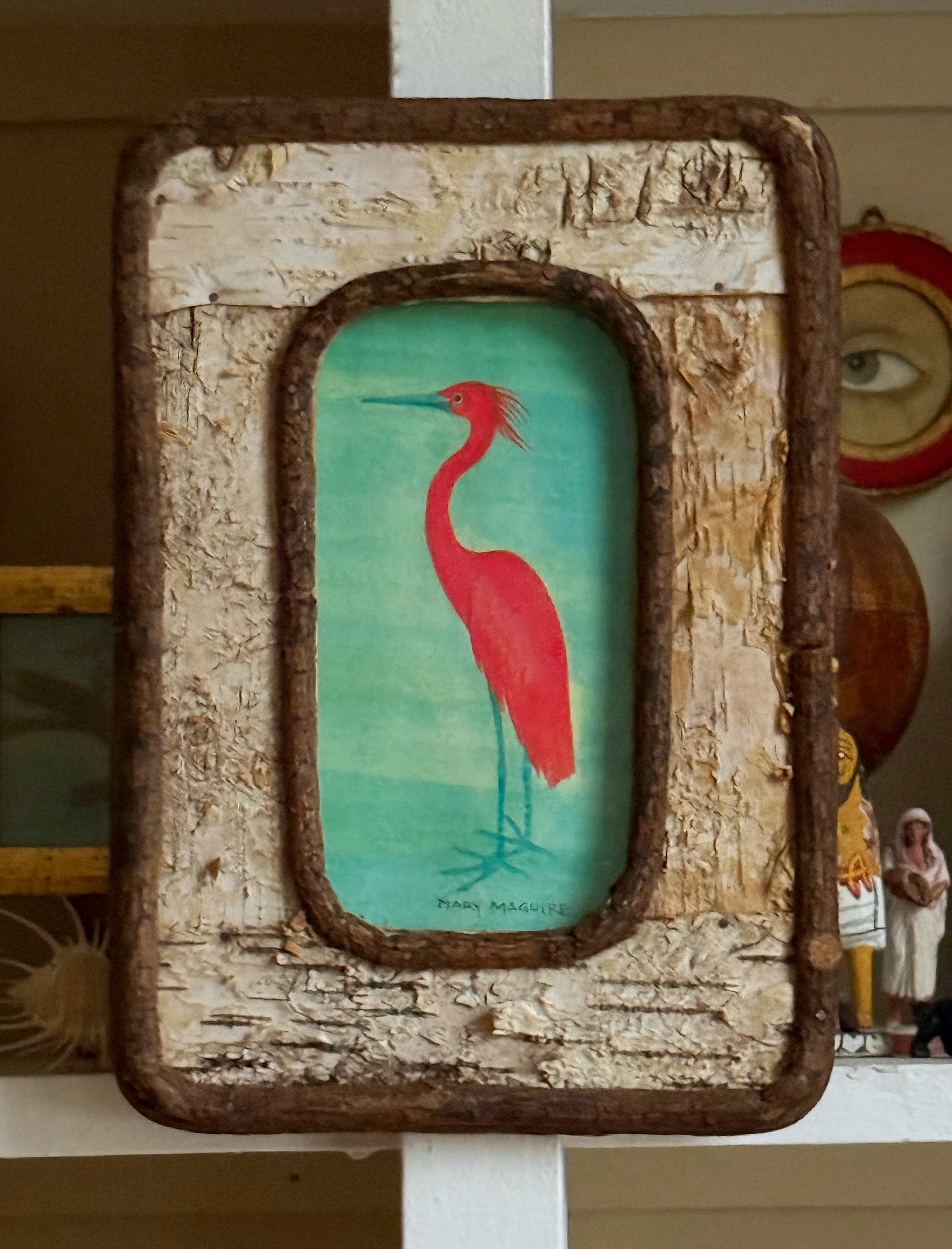 ‘Scarlet Egret' -in Birch Bark Frame