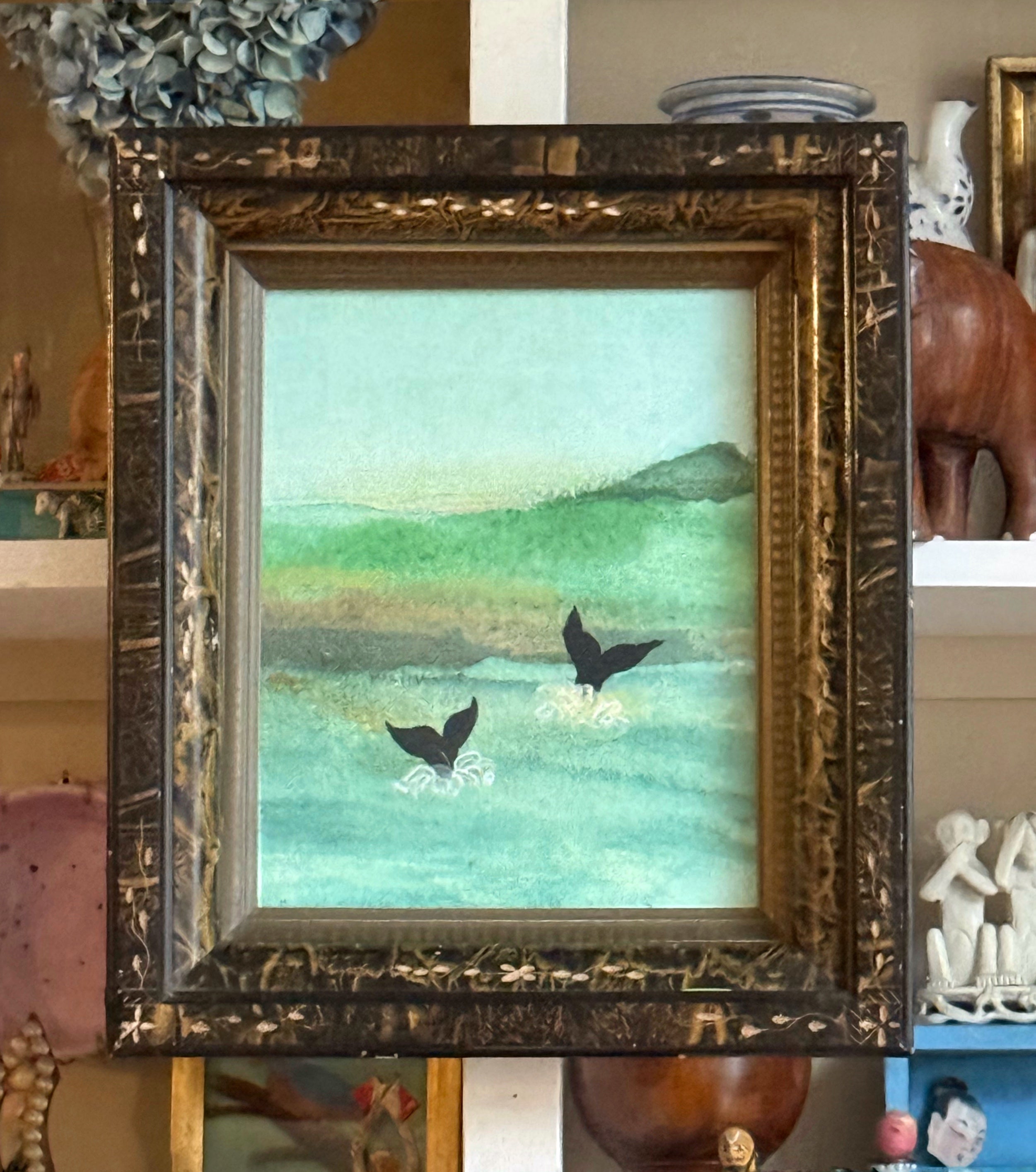 'Seascape with Sailboat and Fluke'