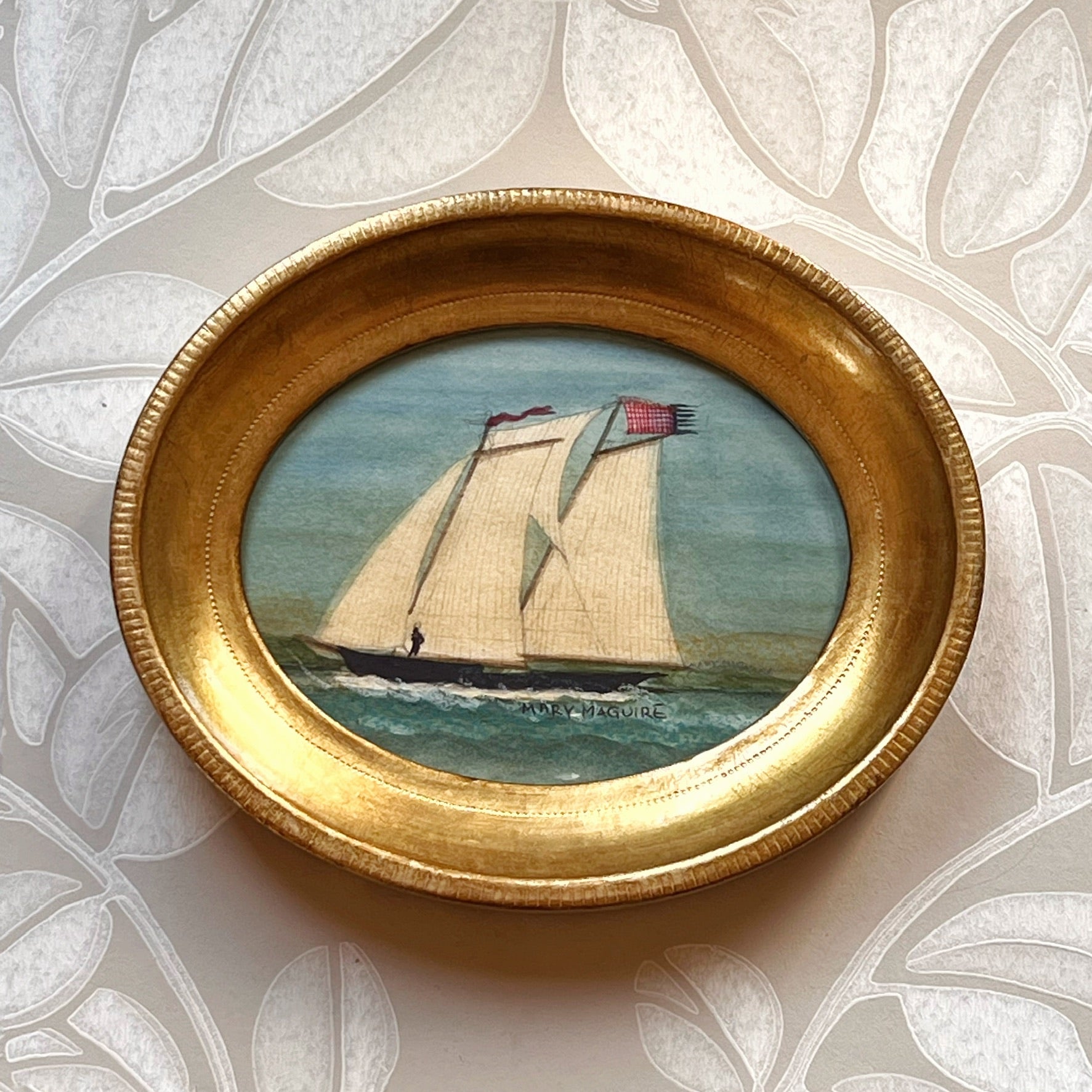 'Ships at Sea' -5 1/2 x 6 3/4 inch Gilt Oval- per piece