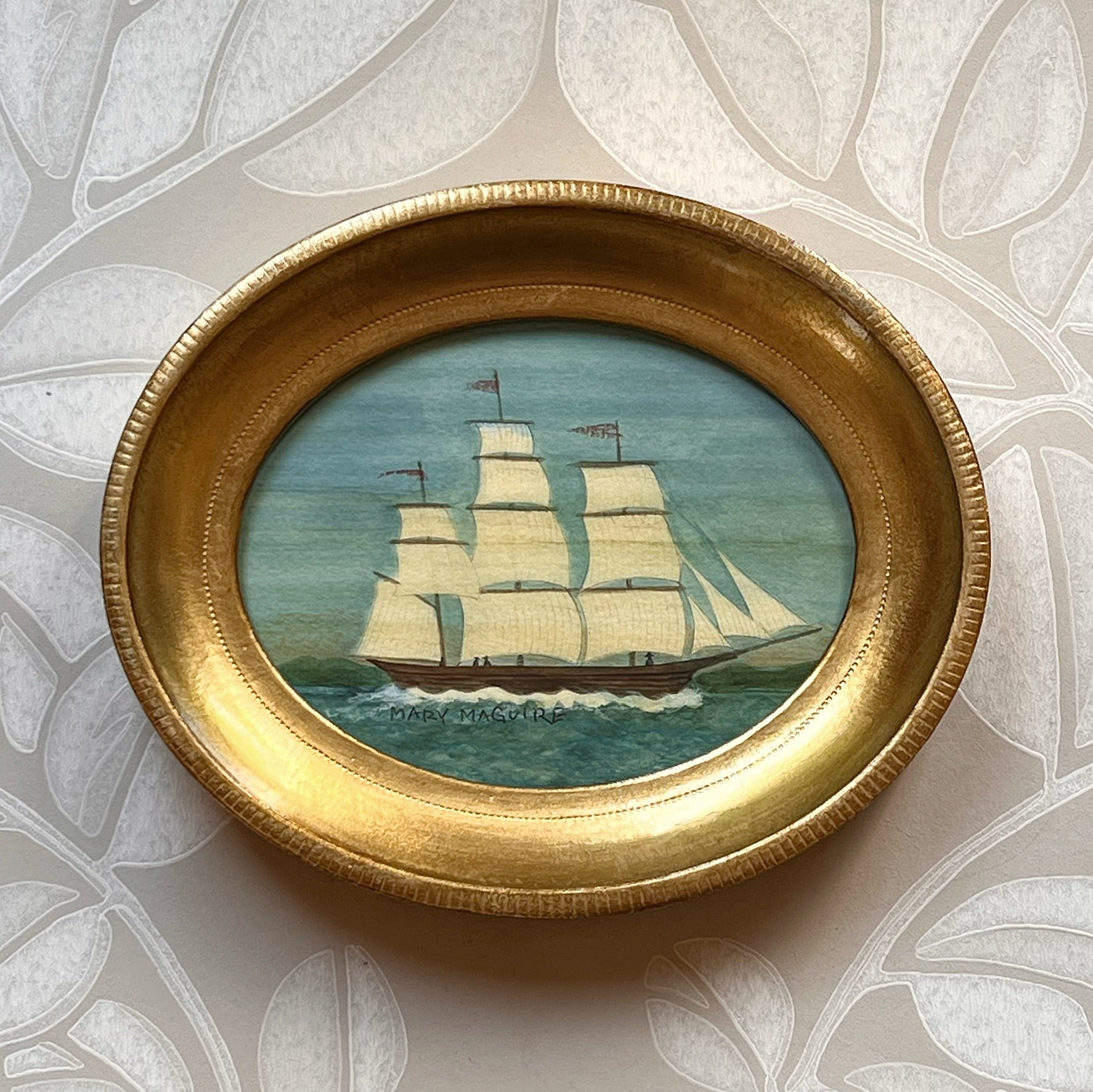 'Ships at Sea' -5 1/2 x 6 3/4 inch Gilt Oval- per piece