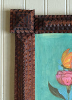 'Butterfly on a Flower' -Original Watercolor Painting in Tramp Art frame