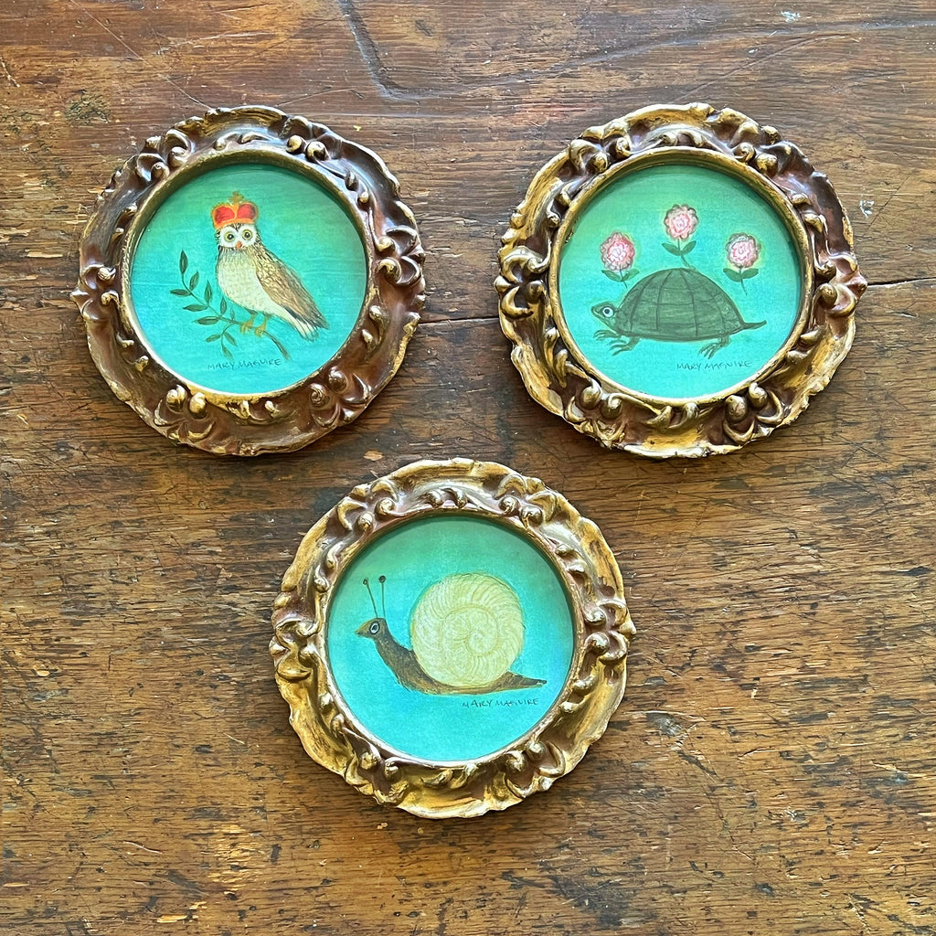'Siena Snail', 'Siena Owl', and 'Siena Snail' -miniatures