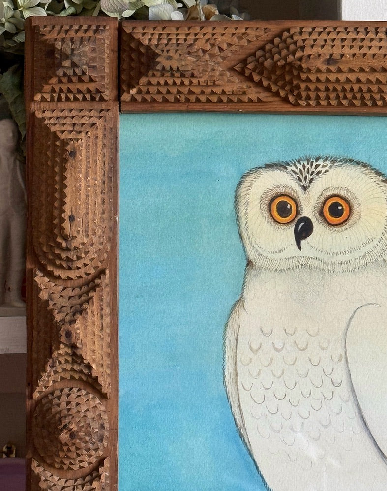 'Snow Owl' in a Tramp Art frame