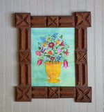 'Flower Arrangement in a Gold Vase'  -in a Tramp Art frame