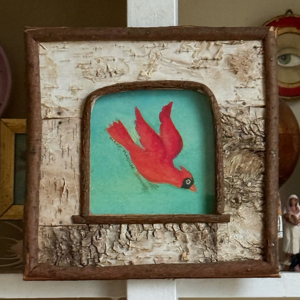 ‘Swooping Cardinal' -in Birch Bark Frame