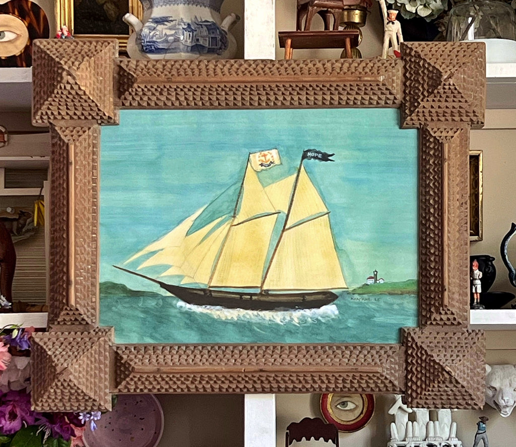 The Ship 'Hope’ in a Tramp Art frame