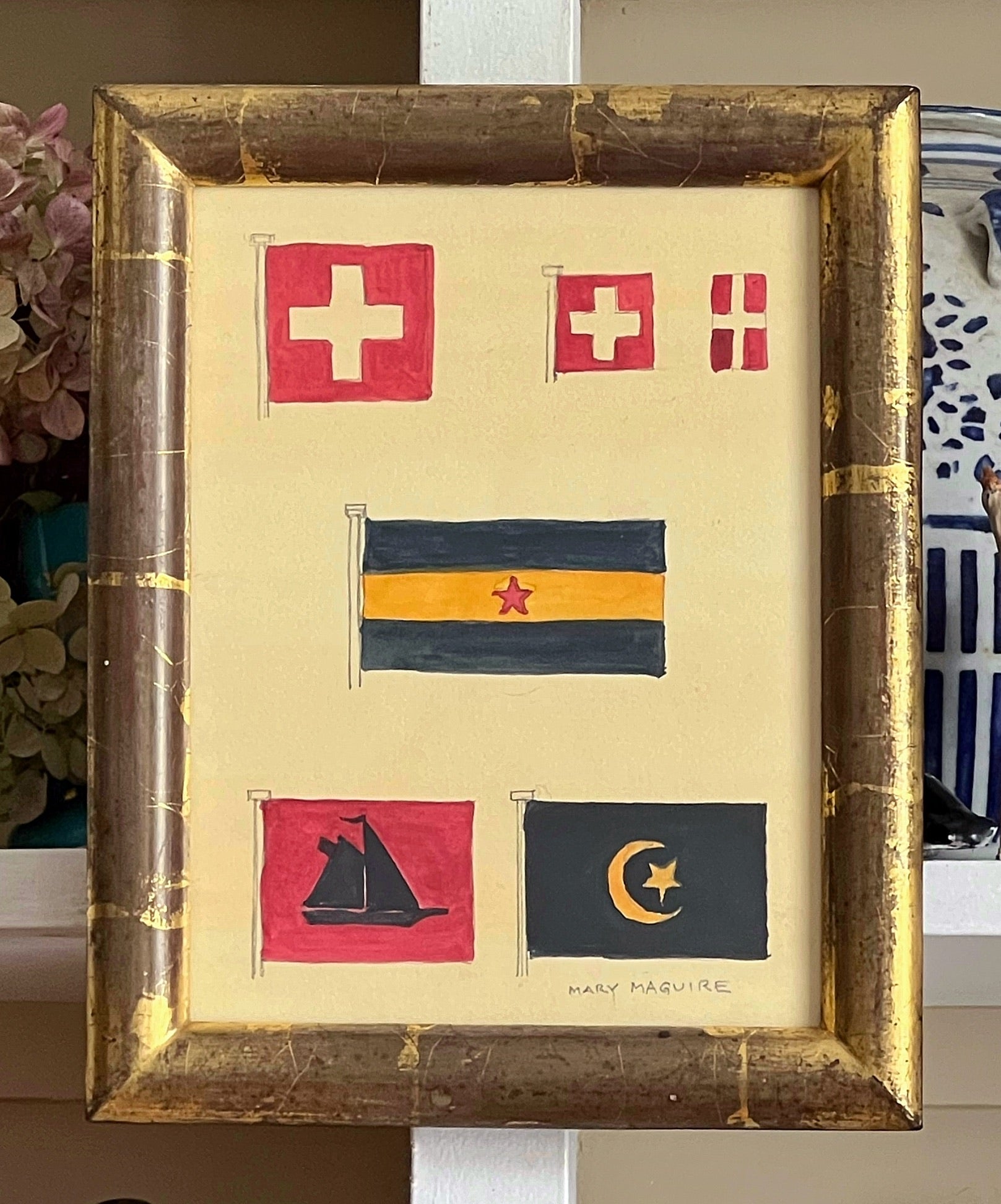 'European Maritime Flags (Stars and Crosses)' -Original Watercolor Painting