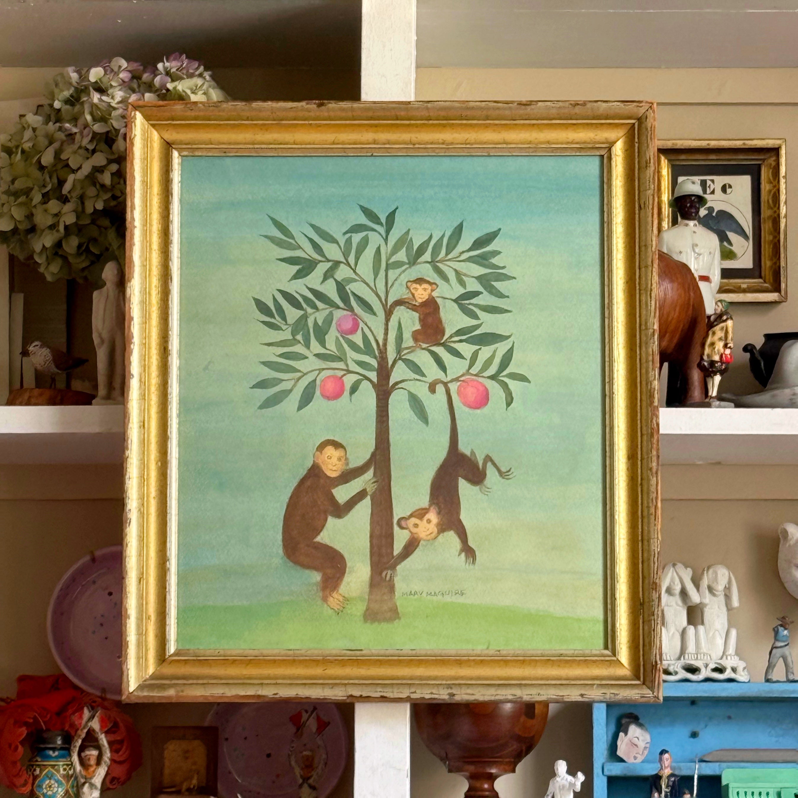 'Monkeys in a Fruit Tree' -Original Watercolor Painting