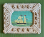 The Ship 'New England' -Original Watercolor Painting in braided Maritime Rope frame