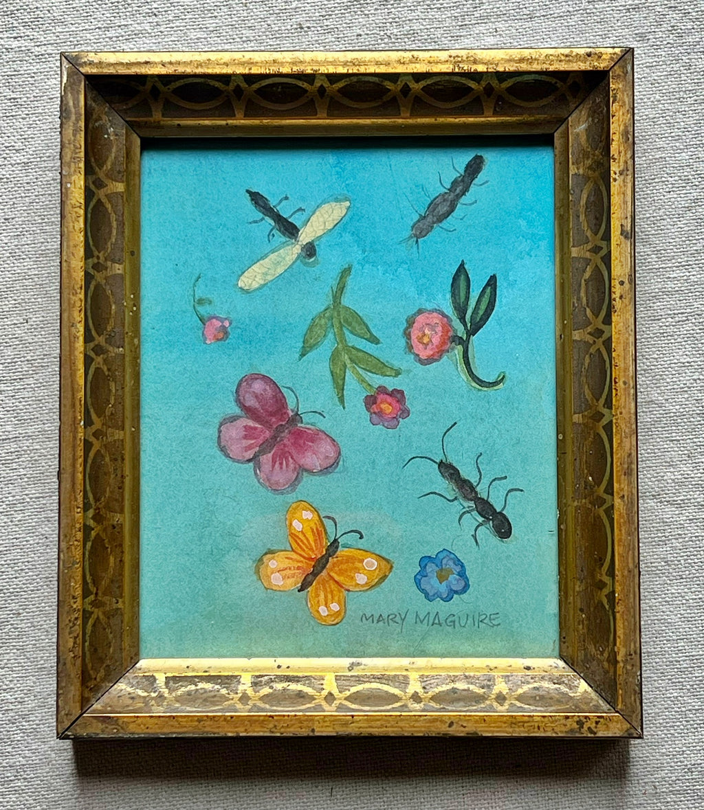 ‘Garden Insects and Flowers' -Original Watercolor Painting