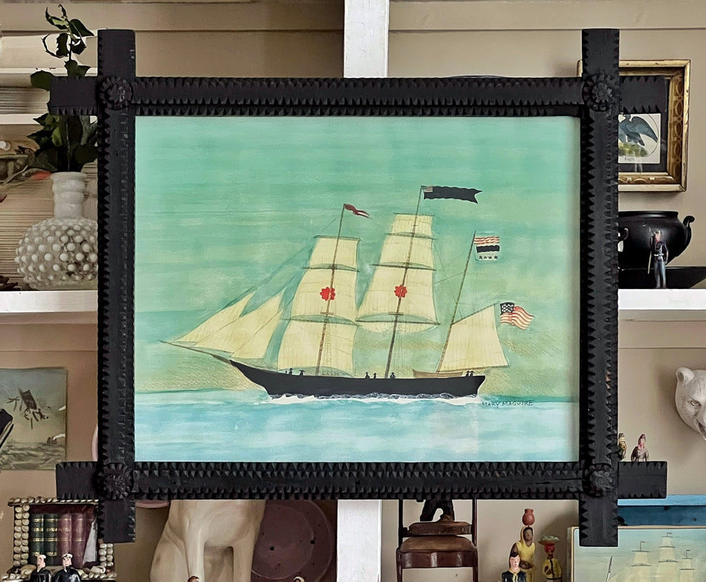 The Ship 'Red Rose' -in a Tramp Art frame