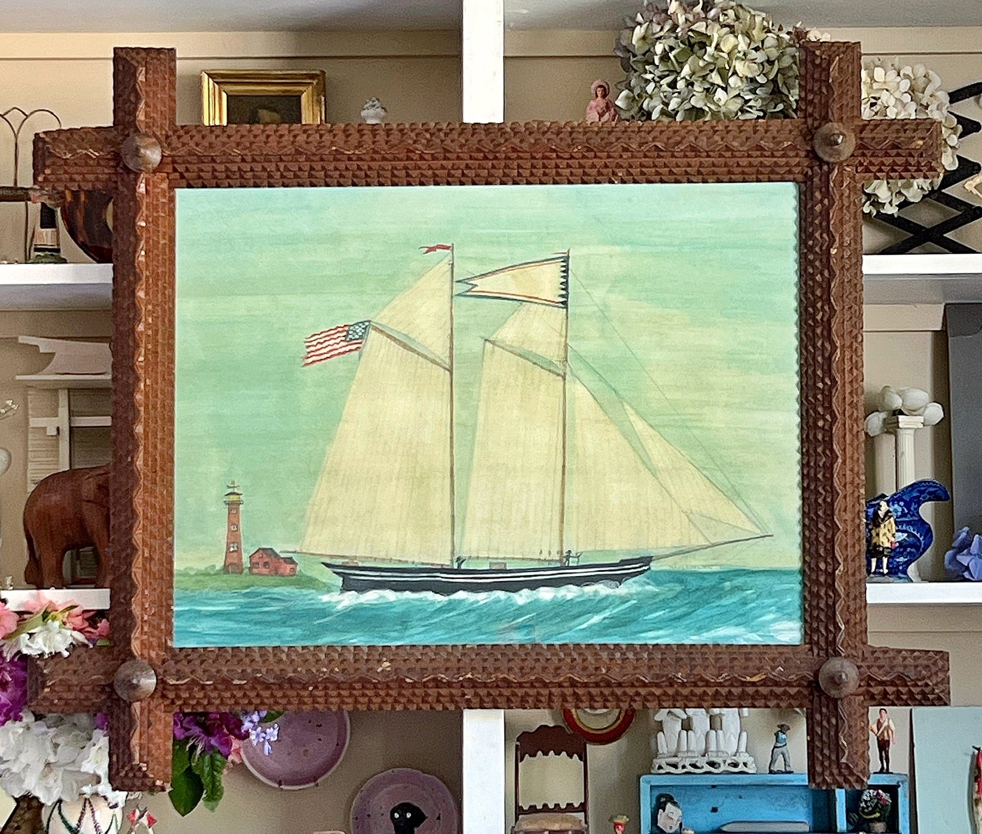 Ship 'Emma’ in a Tramp Art frame