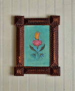 'Butterfly on a Flower' -Original Watercolor Painting in Tramp Art frame