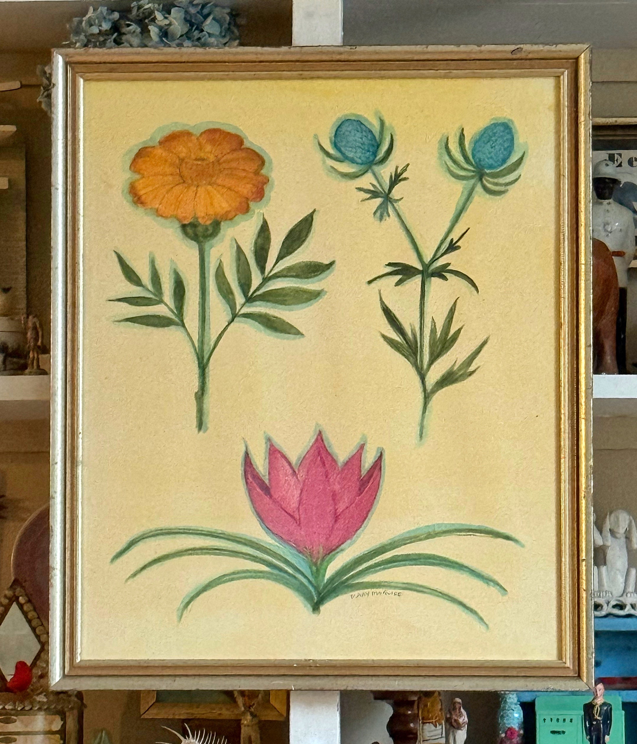 'Marigold, Sea Holly and Pink Bloom’