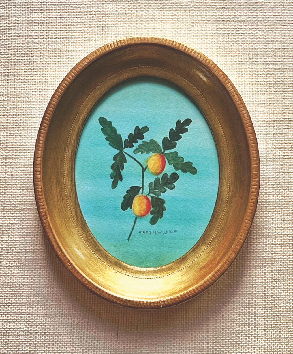 'Peaches' -5 1/2 x 6 3/4 inch gilt oval