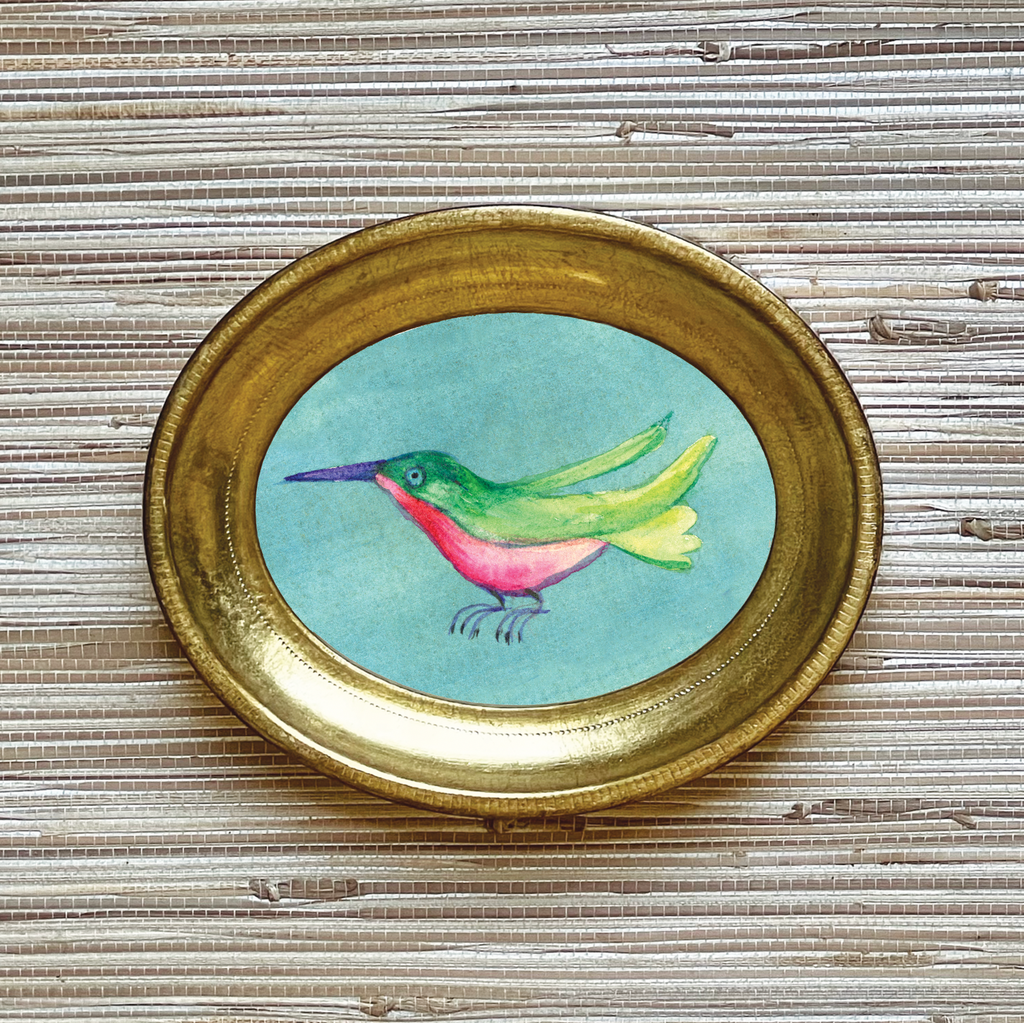 'Pink and Green Hummingbird' in 5 1/2 x 7 oval
