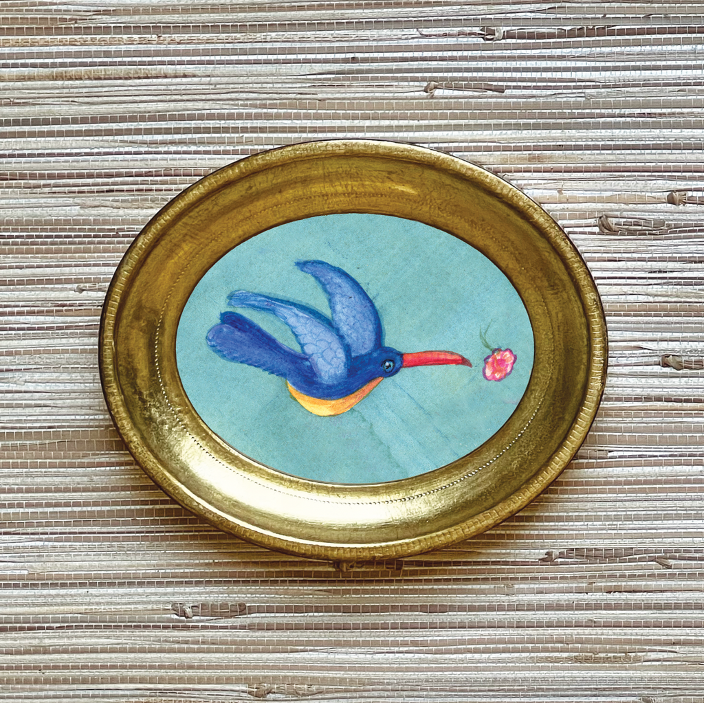 'Yellow-Breasted Blue Hummingbird' in 5 1/2 x 7 oval