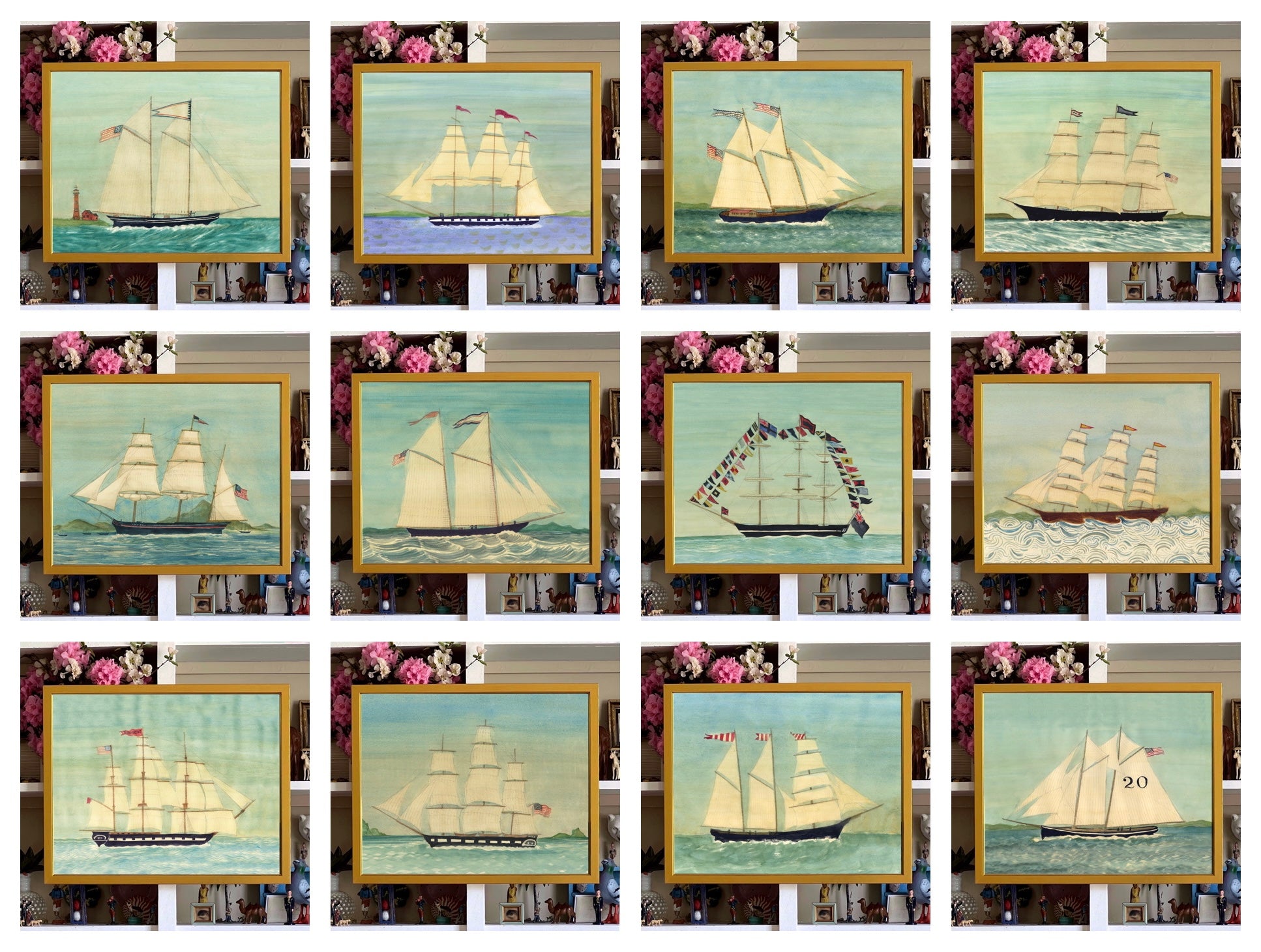 'Sailing Ships at Sea' -per piece