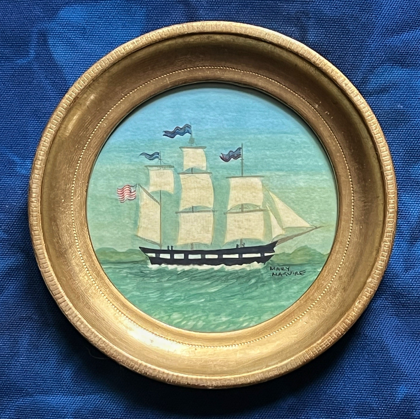 'Sailing Ships at Sea' -in 6 1/2 inch gold gilt rounds- per piece