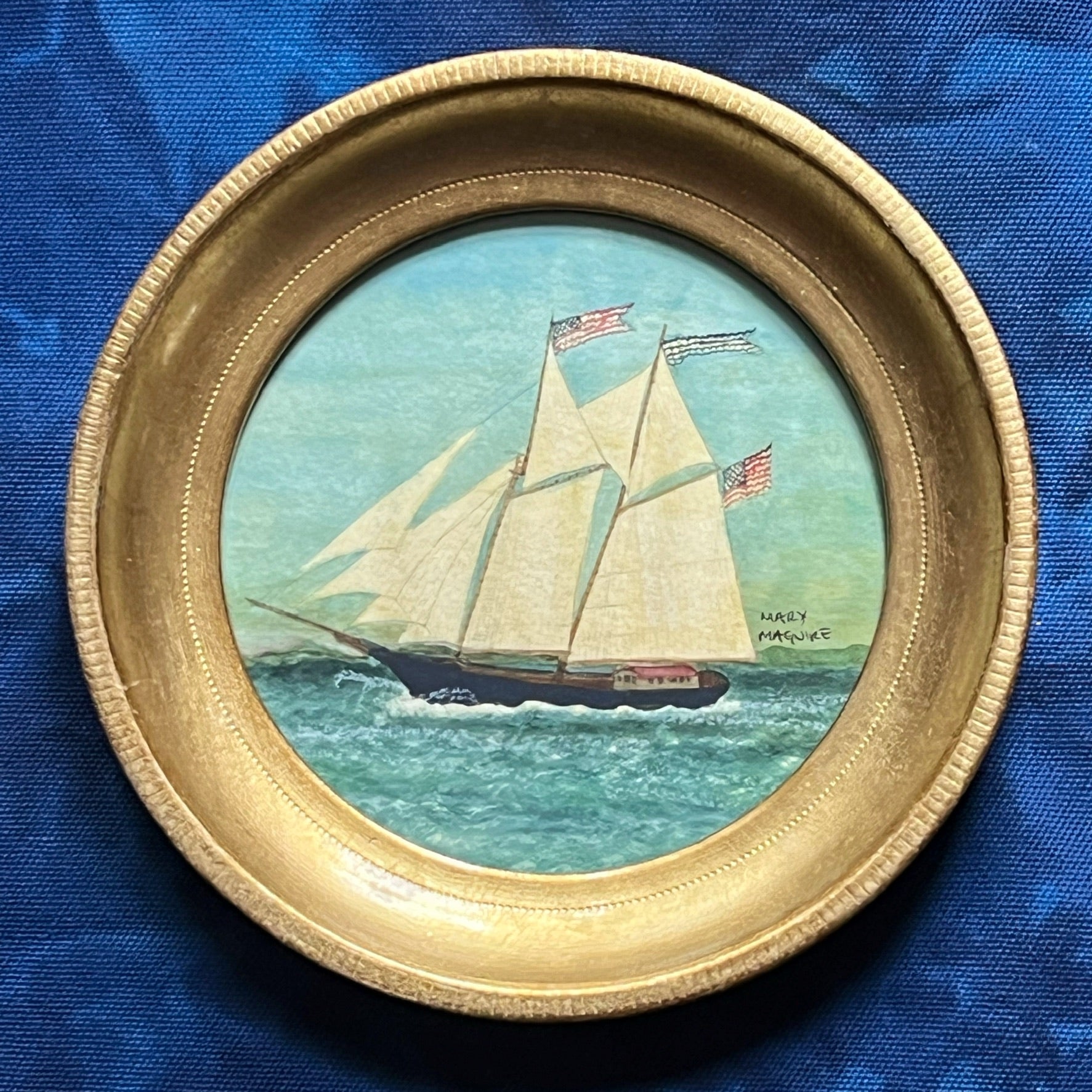 'Sailing Ships at Sea' -in 6 1/2 inch gold gilt rounds- per piece