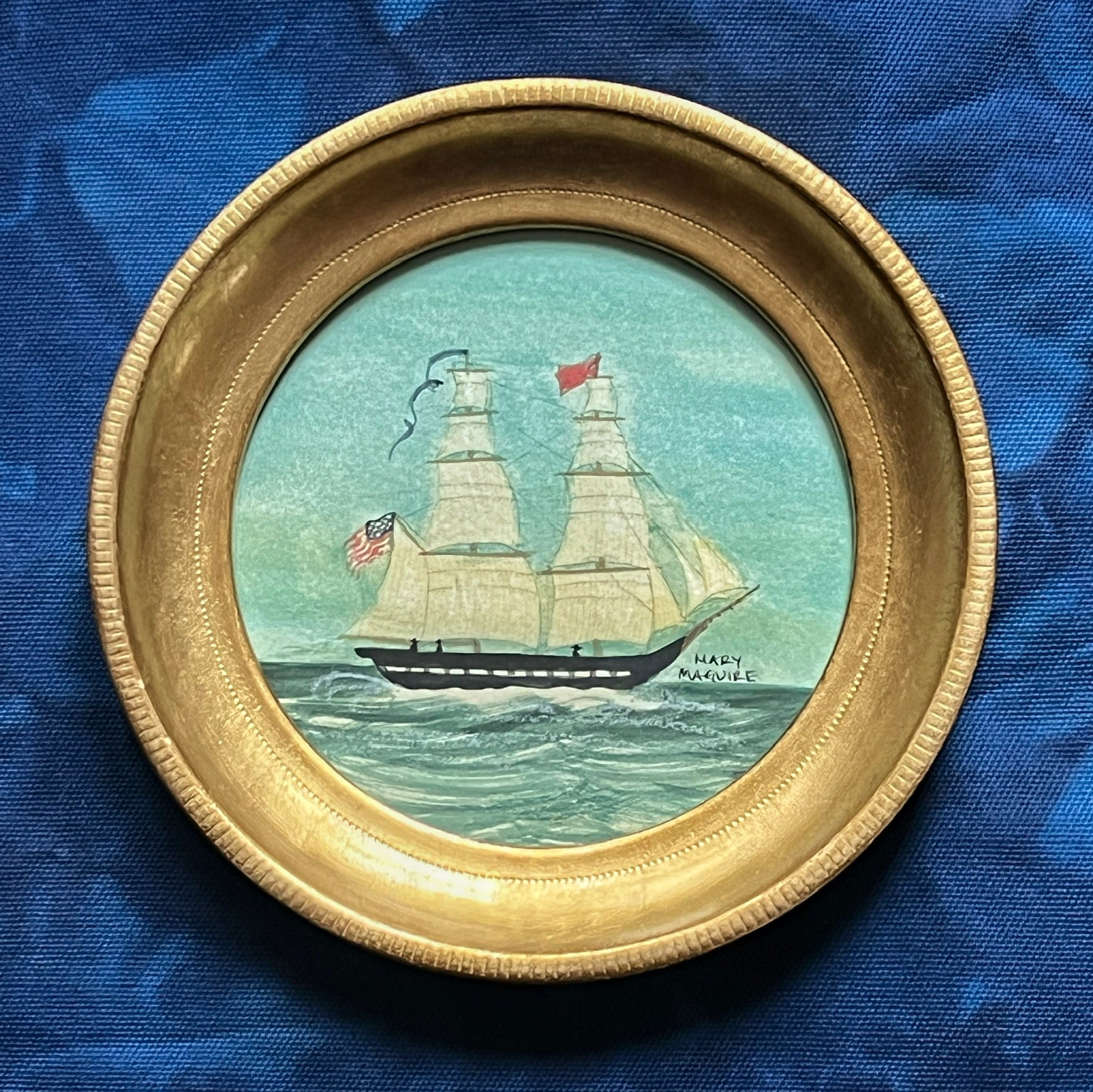 'Sailing Ships at Sea' -in 6 1/2 inch gold gilt rounds- per piece