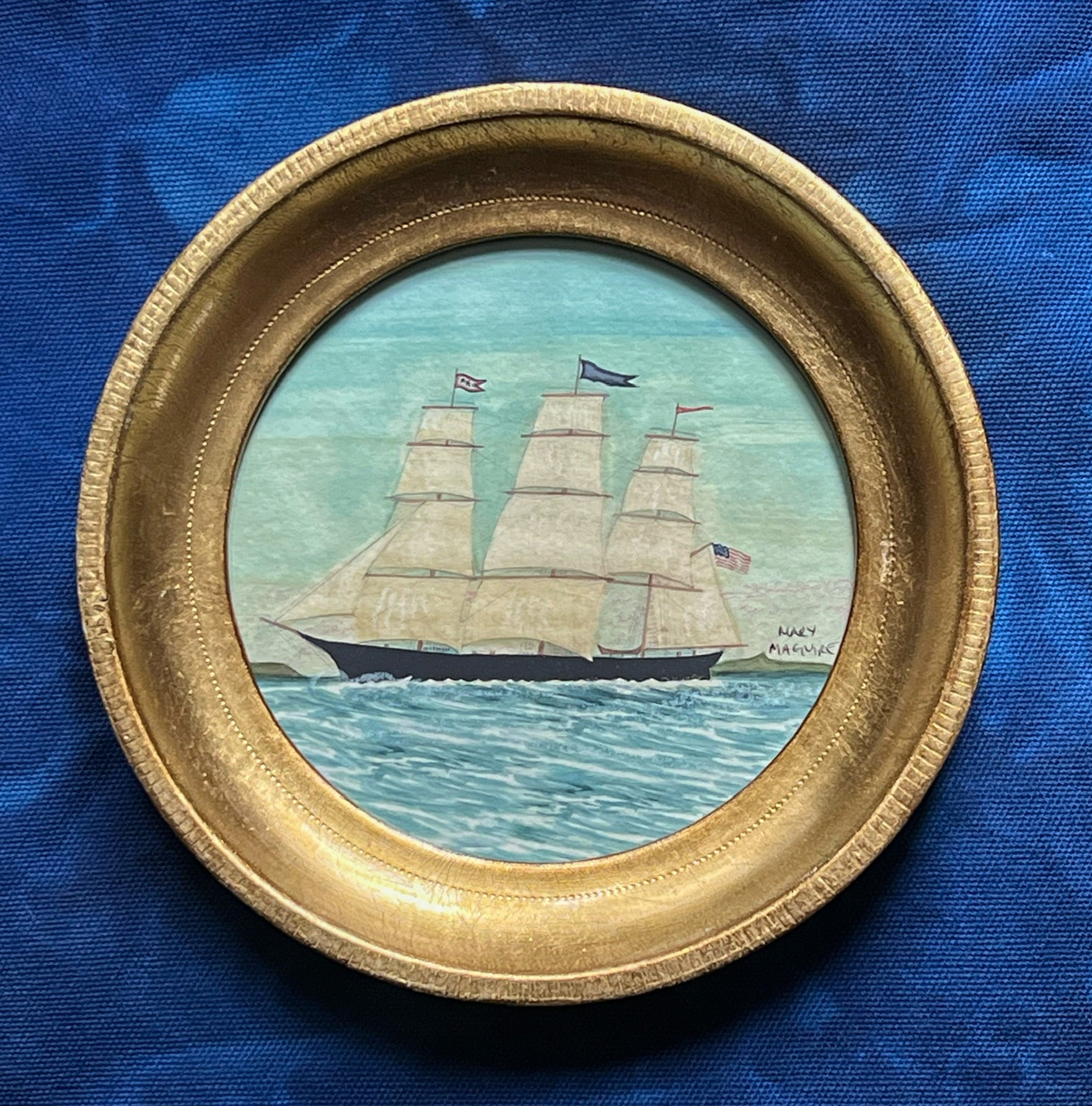 'Sailing Ships at Sea' -in 6 1/2 inch gold gilt rounds- per piece