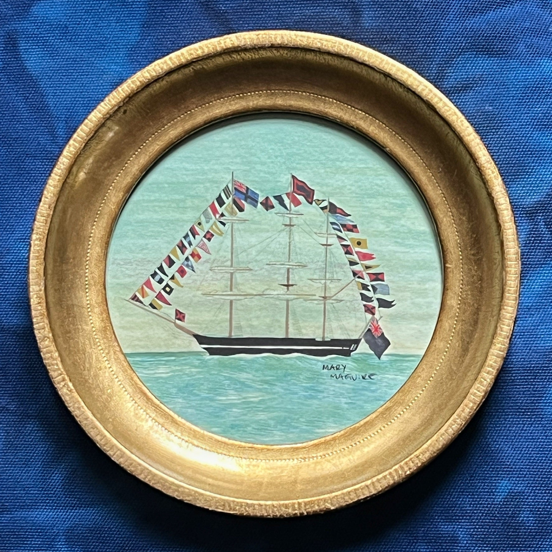 'Sailing Ships at Sea' -in 6 1/2 inch gold gilt rounds- per piece