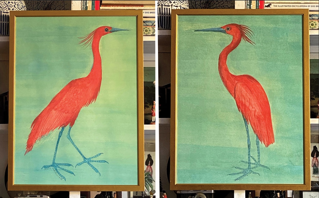 'Red Egrets'- framed in black or gold gilt -per piece