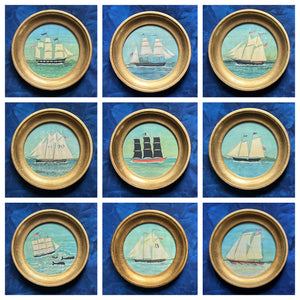 'Sailing Ships at Sea' -in 6 1/2 inch gold gilt rounds- per piece